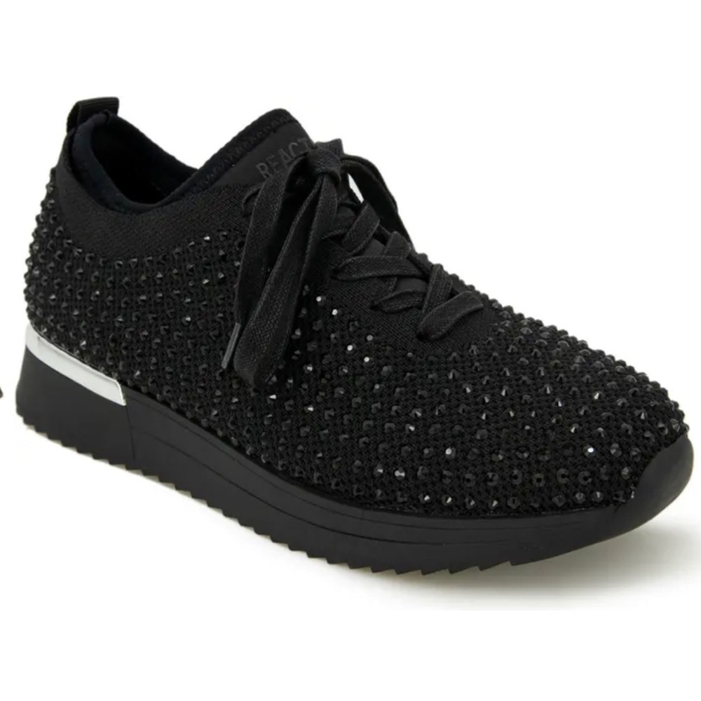 Corley Rhinestone Lace-Up Sneaker Black size 7.5 REACTION KENNETH COLE
